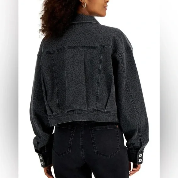 INC Cheetah Print Dark Denim Jean Jacket - Picture 2 of 2